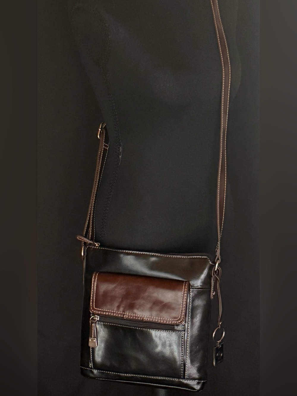 Gianni Bini Genuine Leather Crossbody Purse & Matching Wallet Set Brown Black